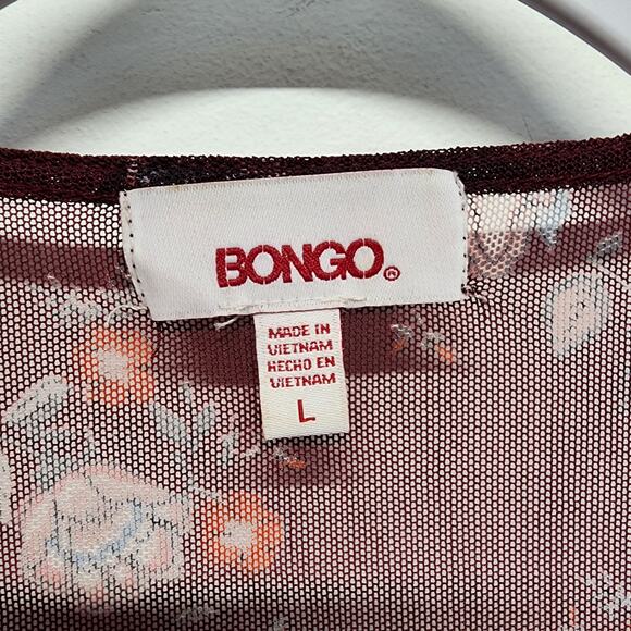 Bongo Mesh Flare Sleeve Blouse Top Size L Plum Wrap Front Boho Y2K Whimsigoth - Picture 10 of 12